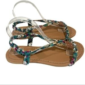 COM 🥀FANCY Boho teal blue floral braided slingback sandals size 7